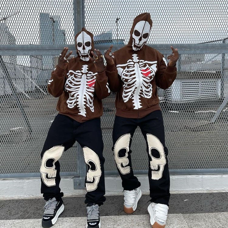 Y2K Millennial Crew Neck Skeleton Sweater Coat