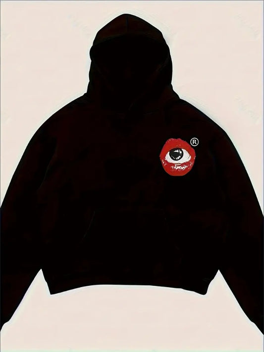 Eye & Letter Print Hoodie, Casual Y2K Hooded Sweatshirt For Winter & Fall, Women's Clothing